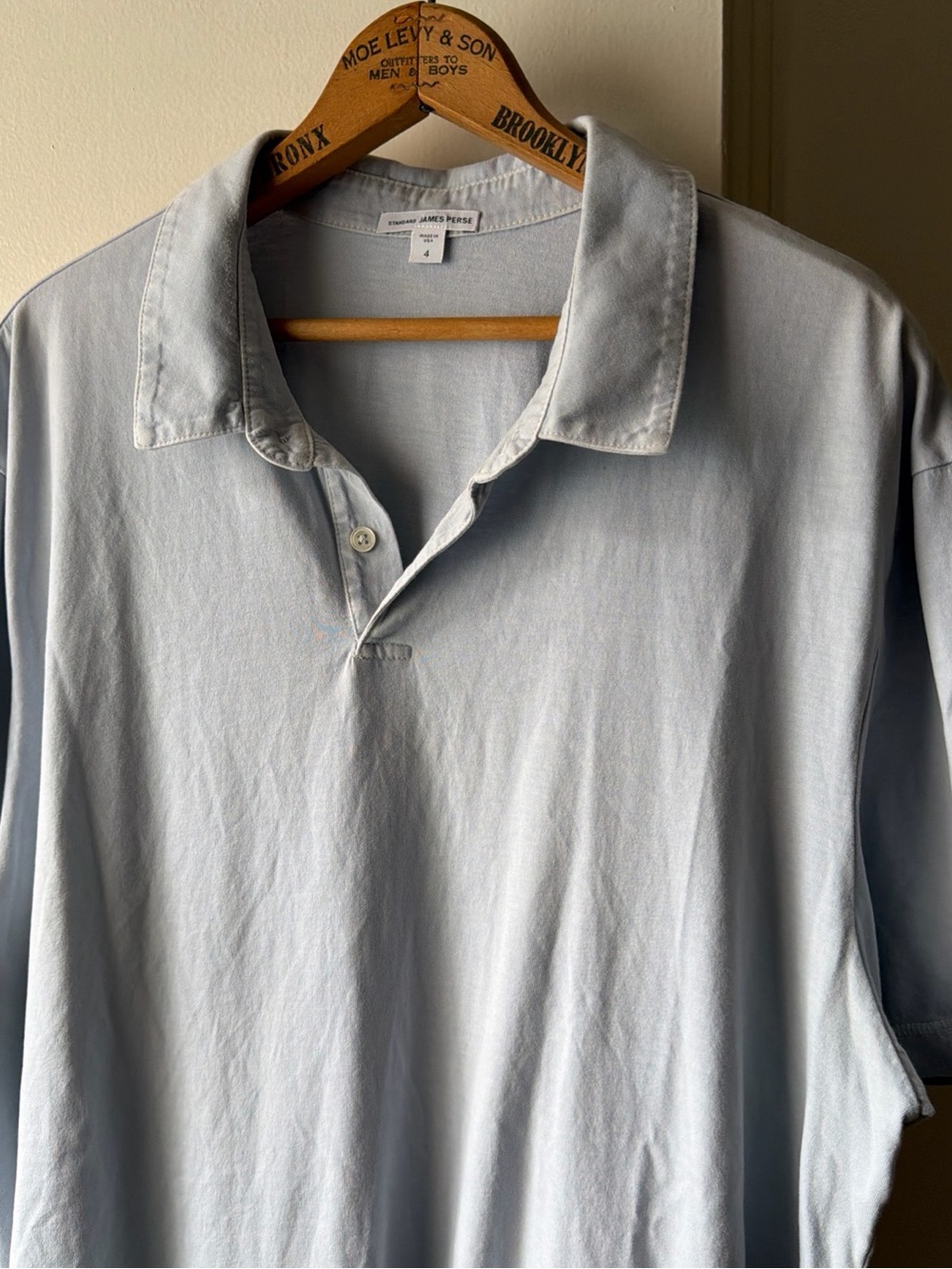 James Perse Sueded Jersey Polo Shirt Men’s XL 4 Blue Short Sleeve Lightweight